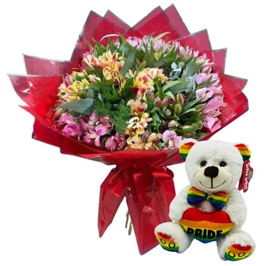  Ramo de flores astromelias con peluche pride 